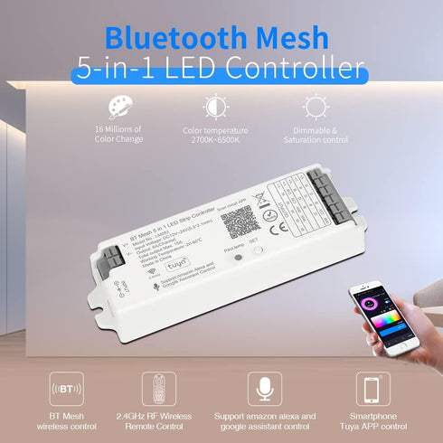 5in1 LM053 Bluetooth Mesh PWM LED Controller SmartLife TuyaSmart APP Control for Dimming CCT RGB RGBW RGBCCT LED Strip Work with WR01RF WR02RF RC0...