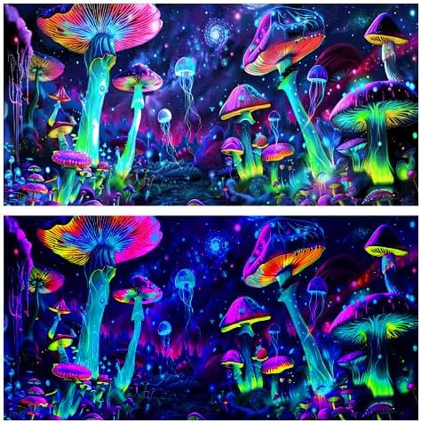 72X16IN Blacklight Aquarium Background UV Reactive Mushroom Background Starry Sky Terrarium Background with 10 EVA Double-Sided Tape...