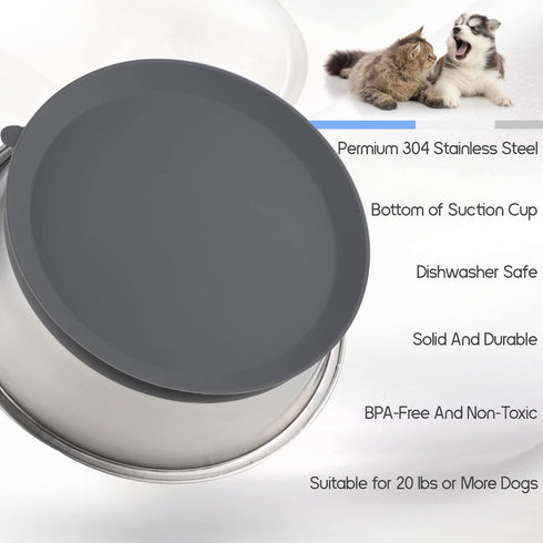 Stainless Steel Dog Bowl | Set of 2, Metal Dog Bowls with Suction Base, Rubber Bottom & Premium Material & Easy Clean (Gray-2 Pack)...