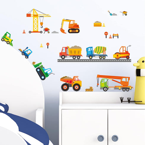 DECOWALL DS-8012 Construction Site Cars Island Kids Wall Stickers Wall Decals Peel and Stick Removable Wall Stickers for Kids Nursery Bedroom Livi...