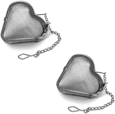 2pcs Stainless steel fine mesh seasoning ball kitchen soup spice stew filter kitchen tool metal tea bag tea ball (2pcs Heart Shape),Silver,5.5X6CM...