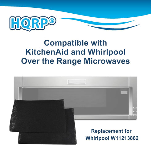 HQRP 2-Pack Activated Charcoal Filters Compatible with Kitchen Aid and Whirlpool Over the Range Microwave Hood Models W11213882 Replacement Air Fi...