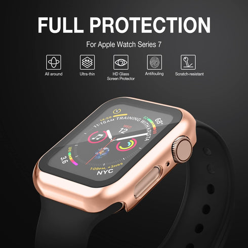 Apple Watch Series 9 & 8 & 7 45mm Case with Built-in Tempered Glass Screen Protector, Ultra-Thin Bumper Full Cover Hard PC Protective Case for iWa...