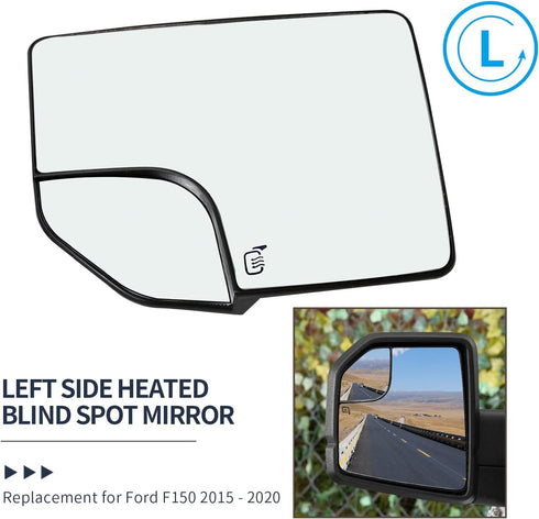 Left Driver Side Mirror Glass Heated Blind Spot Mirror Side Rear View Heated Convex Mirror Replacement for Ford F150 2015-2020...