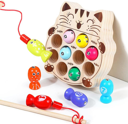 Toddler Montessori Toy Wooden Fishing Game for Kids 1 2 3 Year Old, Preschool Educational Hand Eye Coordination Skill Activity Learning Toy for To...