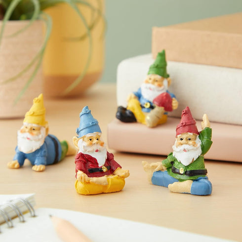 Juvale 4 Pieces Mini Garden Gnomes, Outdoor Fairy Miniature Statue Accessories Set, Decorations in Funny Poses, Yard Ornaments for Yoga Gifts, Gar...