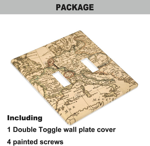 Antique Old Map 2-Gang Wall Plate Retro Beige European Map Italy France Spain Mediterranean Continent Vintage Nautical Toggle Light Switch Covers ...