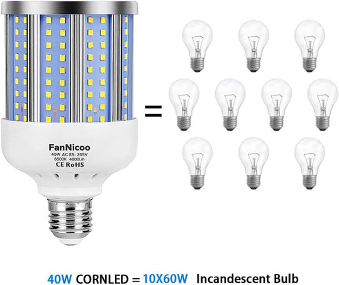 2 Pack 280W Equivalent LED Corn Light Bulb, 4000 Lumen 6500K Cool White Daylight 40W LED Corn Lamp,E26/E27 Medium Base,for Indoor Outdoor Warehous...