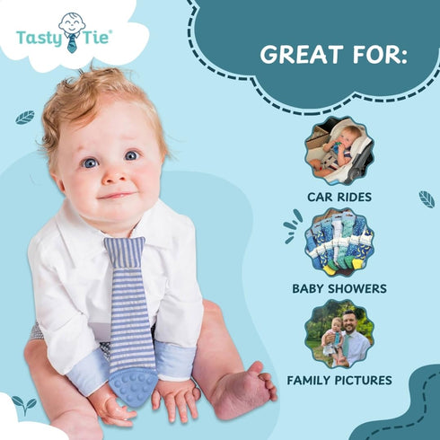 Tasty Tie Teething Tie, 3-in-1 Clip-on Baby Tie Crinkle Toy & Silicone Teether for 3-6-9-12-18 Month Babies | GOTS Certified Organic Cotton | Uniq...