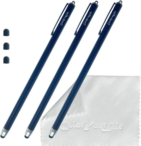 Bundle of 3-Pack 7.3" Extra Long Thin Tip High Precision Universal Capacitive Stylus Pens for Touch Screens and Microfiber Cloth (Black)......