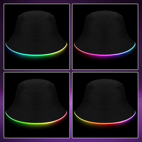 2 Pcs LED Light up Bucket Hat Set LED Light up Bucket Hat LED Bucket Hat for Men and Women Unisex (Black, Neon)...