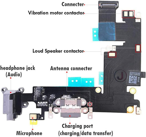 Johncase OEM Charging Port Dock Connector Flex Cable w/Microphone + Headphone Audio Jack Port Ribbon Replacement Part Compatible for iPhone 6 Plus...