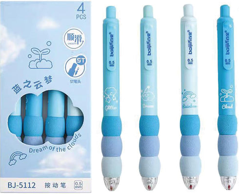 4 Pcs Cute Gel Pens Aesthetic Retractable Pens Blue Soft Grip Pen 0.5mm Black Ink Pen Kawaii Office School Pens Supplies for Girls Boys Women Men ...