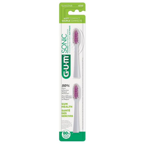 GUM Sonic Powered Toothbrush, Tapered Bristles Clean Below The Gumline, Bundle, White, 1 Handle(1ct) + 2 Refills(2ct. 1pk)...