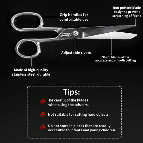 Newness Fabric Scissors, Heavy Duty All Metal Stainless Steel Craft Scissors, Multi-Purpose Professional Sharp Shears for Tailor Dressmaker Craft ...