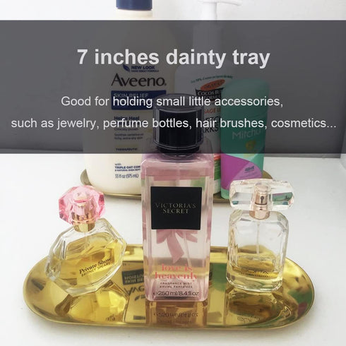 Stainless Steel Decorative Tray, Set of 2, 7 Inch Long, Jewelry Dish Cosmetics Organizer Bathroom Clutter Serving Platter Small Storage Tray, Oval...