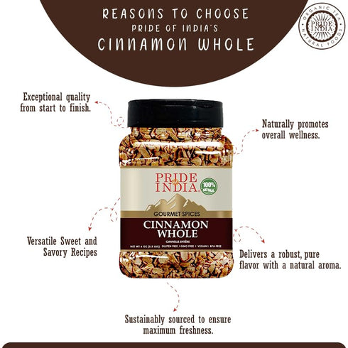 Pride Of India – Cinnamon Bark Whole – Freshly Sourced from India – Gourmet Whole Spice – Strong Aroma – Perfect for Cooking & Baking – Easy to St...