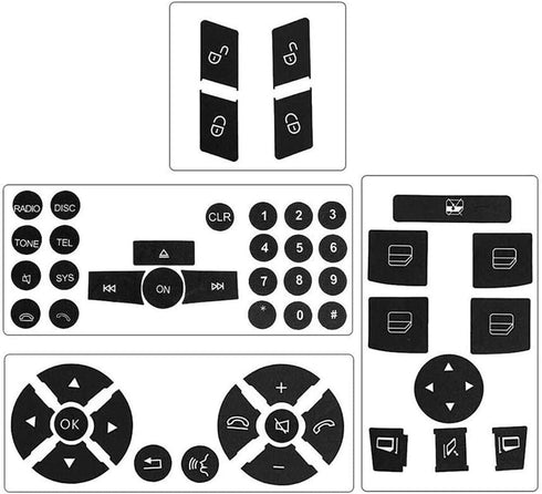 Car Interior Button Repair Decals Kit Steering Wheel Window Switch Door Lock Radio Number Stickers Fits for 2008-2014 Mercedes Benz W204 C250 C350...