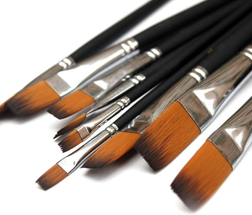 9pcs Flat Pointed Tip Nylon Hair Acrylic Watercolor Brush Artists Paint Brush Set Black...
