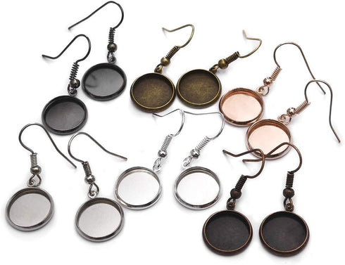 LANBEIDE 12mm Earring Wire Hooks with Glass Cover Cabochon Setting, 84 Pcs 7 Colors Alloy Earring Bezel Trays for Jewelry Making...