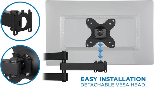 Mount-It! Small TV Monitor Wall Mount Arm | VESA Wall Mount Bracket | Fits 19 20 21 22 23 24 25 26 27 Inch Display Screens | 75 100 VESA and RV Co...