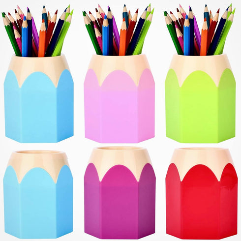 6pcs Pencil Shaped Pen Holders,Pencil Storage Organizer,Cute Desktop Pen Cup,Makeup Brush Container,Pencil Pot,Cartoon Stationery Rack,Creative St...
