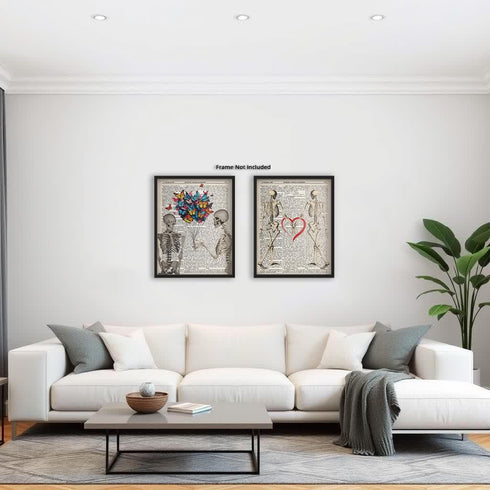 Posterizer 2 pcs-Romantic Skeletons Dictionary Gothic Decor-Romantic Art-Retro Art-Gift for Steampunk or Goth Fans-Living Room Bedroom Decor- unfr...