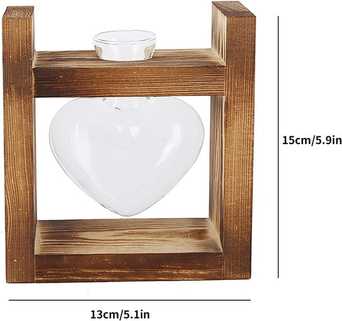 Plant Terrarium with Wooden Stand,Heart Shaped Transparent Glass Vase Flower Pot Hydroponics Plant Propagation Station for Hydroponics Plants Home...