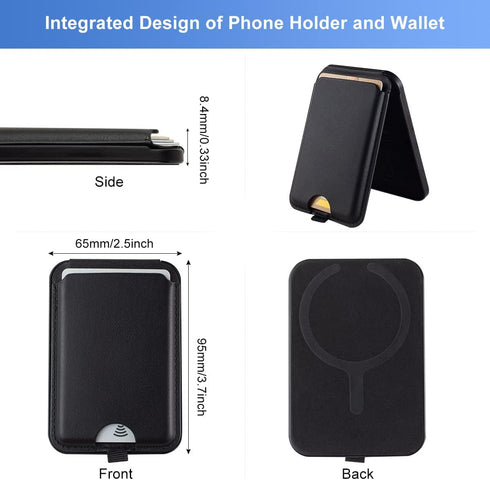 Magnetic Leather Phone Wallet Holder for iPhone,Compatible with iPhone MagSafe Wallet Stand for iPhone 14/13/12 Series with Magsafe or Phones with...