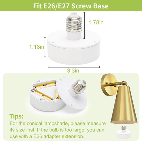 E26 Base Battery Operated Light Bulb, 2 Pack Battery Powered Light Bulbs, Battery Light Bulb, Light Bulbs, LED Puck Lights for Wall Sconce, Lamp...