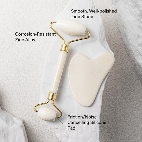 Gua Sha Facial Tools & Jade Roller for Face, Eye & Neck Skin Care, 100% Natural Jade Stone Face Roller Gua Sha Massage Tool, Eye Roller for Puffy ...