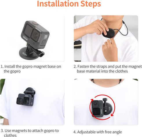 Magnetic Neck Selfie Holder, Action Camera Mount Quick Release Plate, Chest Shoulder Support Angle with Joint Mount, for Gopro Hero 5 6 7 8 9 10 B...