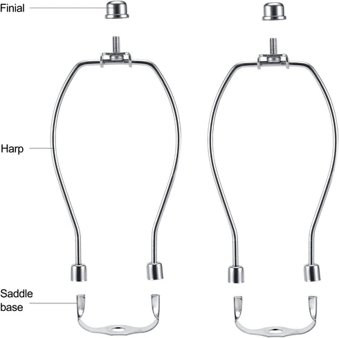 8 Inch Nickel Lamp Harp Holder Kits with Finials and Detachable Light Duty Saddle Bases, Saangseon Set of 2 DIY Lighting Accessories Horn Frame La...