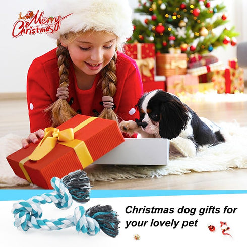Dog Rope Toys, 3 Knots Chew Rope Toy for Medium and Small Dogs, Natural Cotton Dog Pull Rope for Tug of War and Teeth Cleaning (Blue)...