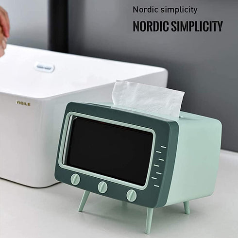 SGVAHY Tissue Box Holder Retro TV Tissue Box Cover Cute and Practical Cell Phone Holder Tampon Holder for Bathroom Kitchen Bedroom Dressers Desks ...