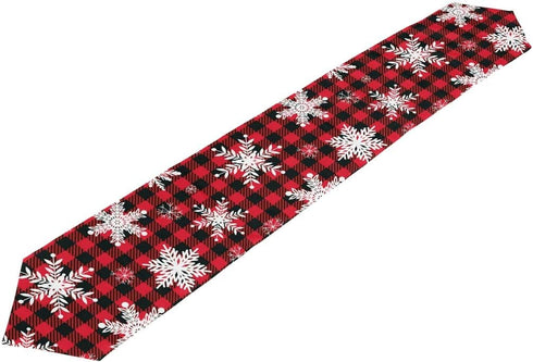 WOOR Double-Sided Snowflakes On Buffalo Plaid Background Christmas Table Runner 13 x 70 Inches Long,Table Cloth Runner for Wedding Party Holiday K...