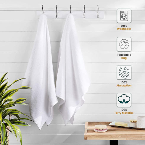 White Terry Rags 2lb Bulk Towel Rag Multipurpose 12x12 Inches 100% Cotton Ring Spun Cleaning Solution for Body Shops, Garages, Restaurants, Home, ...