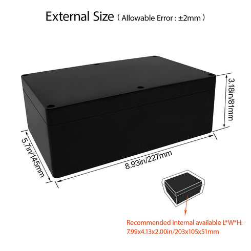 LeMotech Project Box ABS Plastic Junction Box IP65 Waterproof Hobby Box Electrical Boxes Universal Enclosure for Electronic Black 8.9X 5.7X 3.1 in...
