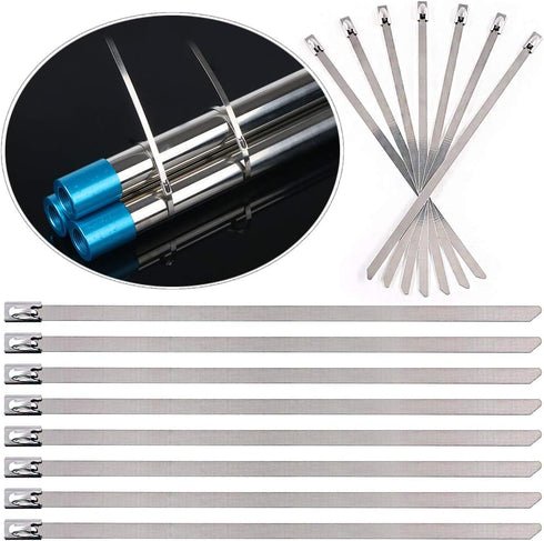 Swpeet 50Pcs 5.9 Inch Stainless Steel Exhaust Strap Wrap Coated Locking Cable Zip Ties Perfect for Automotive Parts, Home Repair, Computer Repair...