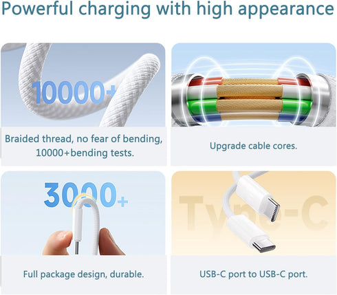 DTOL USB C to USB C Cable (6.6ft Nylon Braided), 60W/45W/36W/30W/20W/18W Fast Charging, Compatible with iPhone15/iPad/MacBook, Samsung and More...