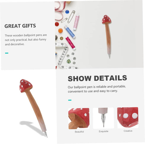 Ciieeo Mushroom Pens 5pcs Cute Holiday Stuffers Mushroom Fillers Favor Classroom Ballpoint Pens Wood Creative Lovely Handmade Writing Pen Favors S...
