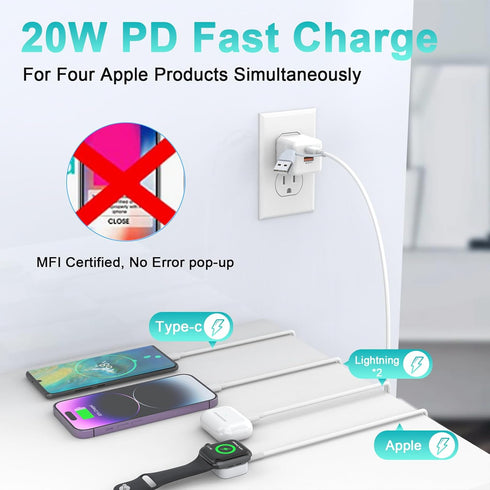 for Apple Watch Charger USB C 38W PD Fast Wall Plug for Apple Watch/iPhone/Airpods, 4 in 2 Travel iWatch & iPhone Charger for iWatch Series 3/4/5/...