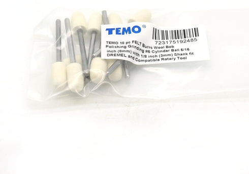 TEMO 10 pc Felt Burrs Wool Bob Polishing Grinding #5 Cylinder Ball 5/16 Inch with 1/8 Inch Shank for Dremel Rotary Tools...