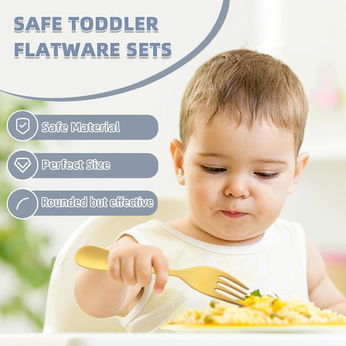 6 Piece Toddler Utensils, Kids Stainless Steel Silverware Set,2 Children Safe Forks + 2 baby spoons + 2 toddler knife,Mirror Polished,Gentle On Gu...