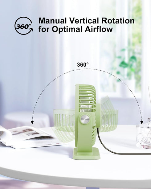 TriPole Small Desk Fan USB Powered Personal Fan Strong Airflow 3 Speeds Mini Fan 360°Rotation Portable Fan 5.1 Inch Quiet Table Fan for Home Offic...