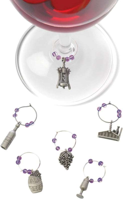 True Winery Pewter Wine Charms for Stem Glasses, Wine Glass Markers, Wine Glass Identifier Charms, Wine Charm Rings for Wine Tasting Party, Set of...