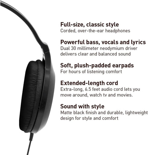 Panasonic Headphones, Lightweight Over the Ear Wired Headphones with Clear Sound and XBS for Extra Bass, Long Cord, 3.5mm Jack for Phones and Lapt...