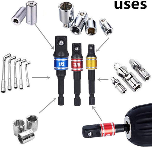 Right Angle Drill Adaptor Impact Drill Bit Extension 4-in-1 Impact Grade Socket Adapter Set Cr-V 1/4" 3/8" 1/2" Angle Drill Attachment Tools for H...
