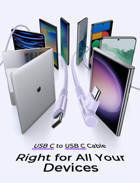 LISEN USB C to USB C Cable (6ft, 2 Pack), (60W/3A) USB C Charger Cable Fast Charge Right Angle Compatible with Samsung S23 S22 S21 Note 20 Ultra, ...