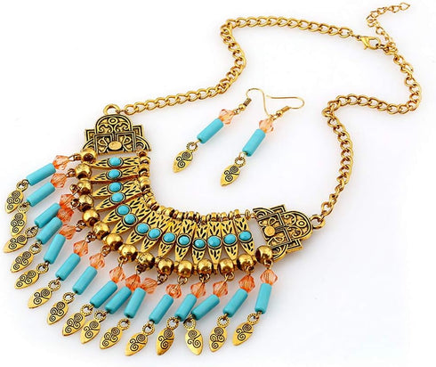 YAZILIND Bohemian Style Tassel Pendant Chunky necklace Earrings Exaggerated Jewelry Set Women Birthday Party Gift...